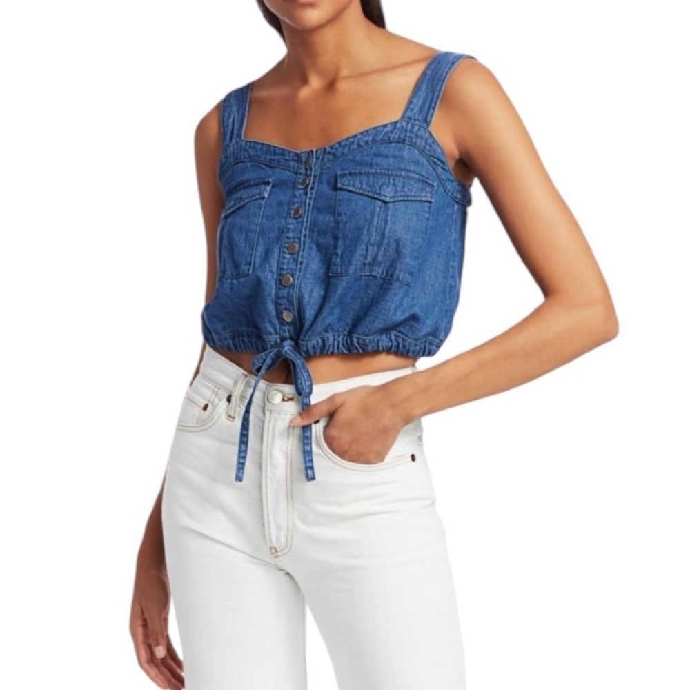 We The Free by Free People Denim Crop Top‎ Button Front Size M